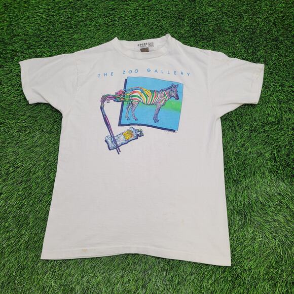 Vintage 1983 Zoo Gallery Zebra Art Shirt Medium 20x27 White - Picture 1 of 16